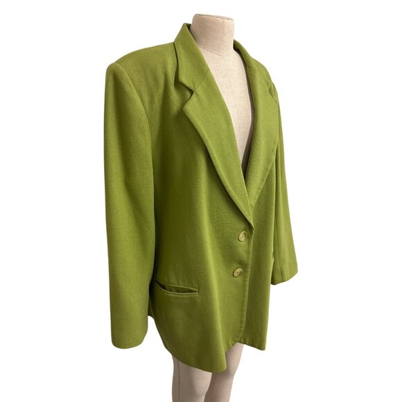 Vintage Wool Jon Lawrence Lime Green Oversized Blazer Coat 20w Tall Plus - Picture 2 of 13